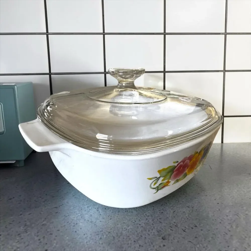 Vintage Corning Ware Summer Blush Pansy 2L Casserole Dish A-2-B with Pyrex Lid